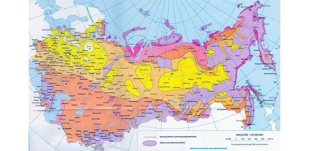 Ветровые районы России: таблица по СНиП и расчет нагрузок на опоры